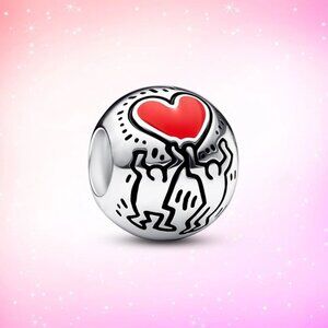 Keith Haring Sterling Silver "Holding Heart" Charm. By Pandora